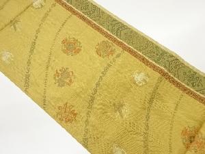 本場筑前博多縞に華紋・草花・鳥獣模様織出し名古屋帯